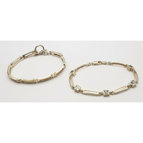 534 - 2x Sterling silver bracelets, both 18.5cm length (one stone set). 28g in total weight. Ref 8070H/817... 