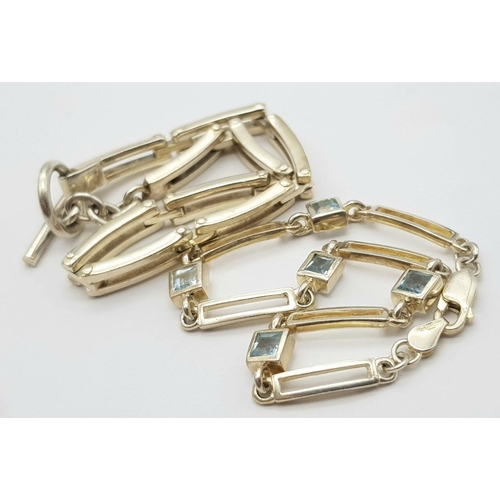 534 - 2x Sterling silver bracelets, both 18.5cm length (one stone set). 28g in total weight. Ref 8070H/817... 