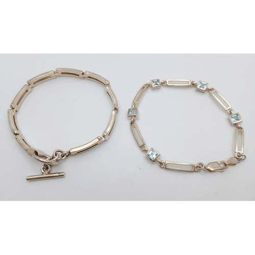 534 - 2x Sterling silver bracelets, both 18.5cm length (one stone set). 28g in total weight. Ref 8070H/817... 