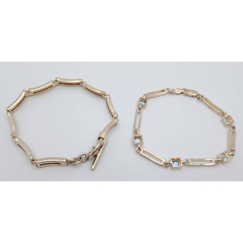 534 - 2x Sterling silver bracelets, both 18.5cm length (one stone set). 28g in total weight. Ref 8070H/817... 