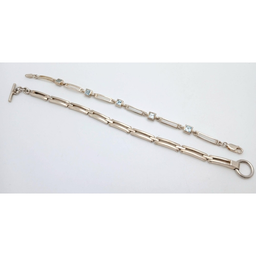 534 - 2x Sterling silver bracelets, both 18.5cm length (one stone set). 28g in total weight. Ref 8070H/817... 