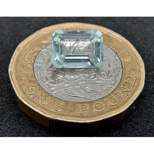 536 - A 1.75ct NATURAL AQUAMARINE IN EMERALD SHAPE, COMES WITH INDEPENDANT LABORATORY REPORT.