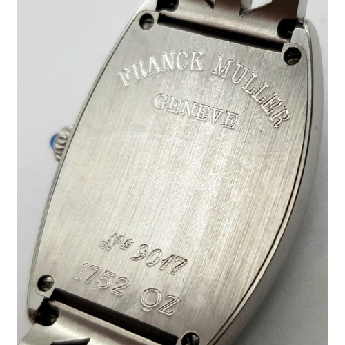 59 - AN UNWORN FRANCK MULLER LADIES WATCH IN STAINLESS STEEL , CURVEX STYLE WITH STEEL STRAP .   25 X 28m... 