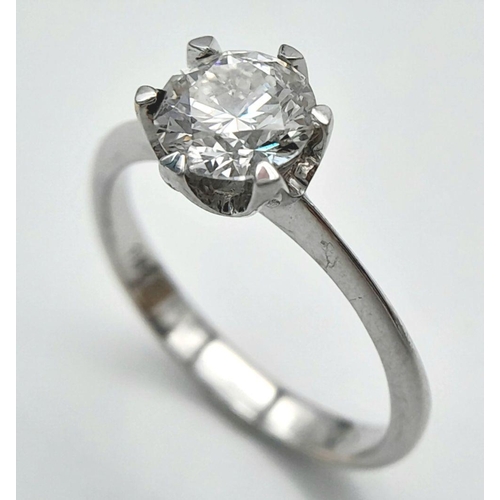 66 - An 18K White Gold Diamond Solitaire Ring. 1.01ct brilliant round cut diamond. SI1/F. Size N. Comes w... 