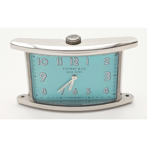 73 - A TIFFANY & CO STAINLESS STEEL LADIES WATCH IN LANDSCAPE  STYLE  , WITH STUNNING BLUE DIAL COMPLETE ... 