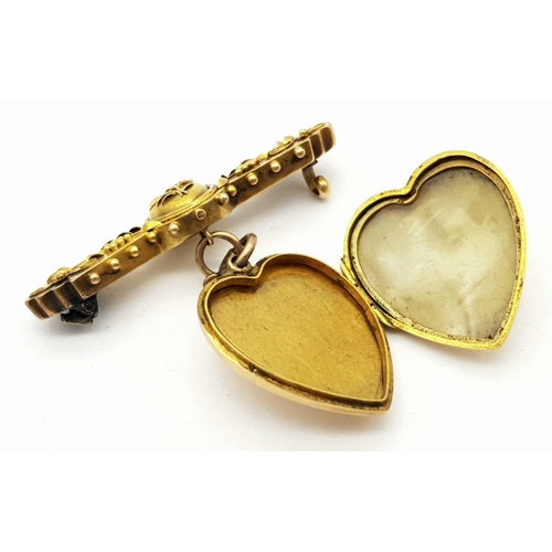 79 - AN ANTIQUE 15K GOLD LOCKET DATED 1916 ATTACHED TO A 15K GOLD BROOCH (PIN MISSING)   7.2gms