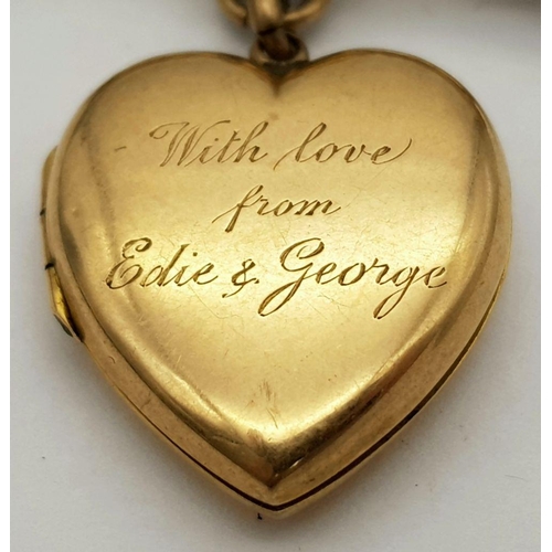 79 - AN ANTIQUE 15K GOLD LOCKET DATED 1916 ATTACHED TO A 15K GOLD BROOCH (PIN MISSING)   7.2gms