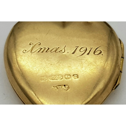 79 - AN ANTIQUE 15K GOLD LOCKET DATED 1916 ATTACHED TO A 15K GOLD BROOCH (PIN MISSING)   7.2gms