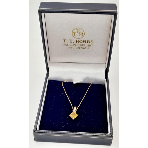 98 - Orange Carnelian Pendant set in 10 carat GOLD and mounted on fine 9 carat GOLD Box Chain. 1.73 grams... 