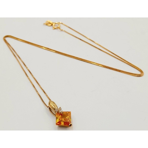 98 - Orange Carnelian Pendant set in 10 carat GOLD and mounted on fine 9 carat GOLD Box Chain. 1.73 grams... 