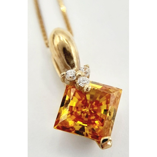 98 - Orange Carnelian Pendant set in 10 carat GOLD and mounted on fine 9 carat GOLD Box Chain. 1.73 grams... 