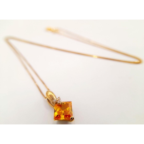 98 - Orange Carnelian Pendant set in 10 carat GOLD and mounted on fine 9 carat GOLD Box Chain. 1.73 grams... 