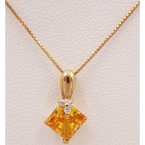 98 - Orange Carnelian Pendant set in 10 carat GOLD and mounted on fine 9 carat GOLD Box Chain. 1.73 grams... 