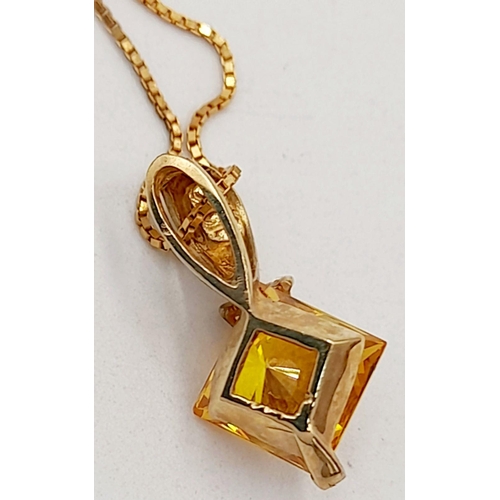 98 - Orange Carnelian Pendant set in 10 carat GOLD and mounted on fine 9 carat GOLD Box Chain. 1.73 grams... 