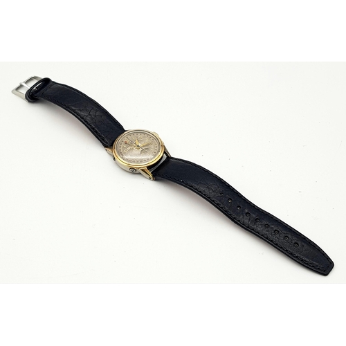 303 - A VINTAGE MOVADO GENTS WATCH IN GOLD AND STAINLESS STEEL WITH GREAT PATINA TO THE DIAL ,  MANUAL MOV... 