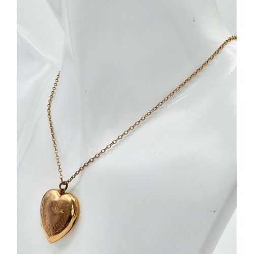 128 - A 9k Yellow Gold Heart Locket on a 9K Yellow Gold Small Belcher Link Chain. 3cm locket. 42cm chain. ... 