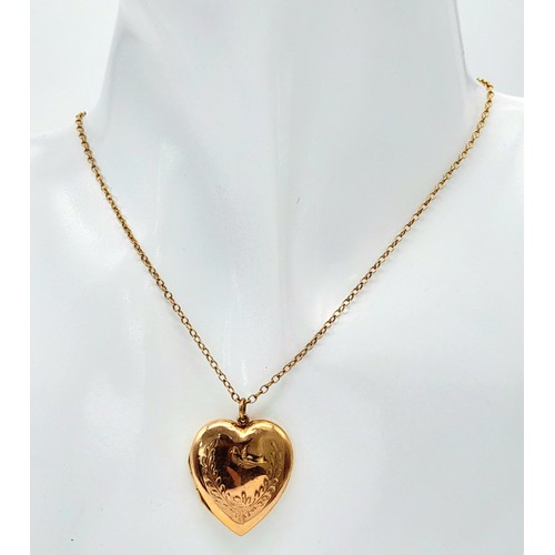 128 - A 9k Yellow Gold Heart Locket on a 9K Yellow Gold Small Belcher Link Chain. 3cm locket. 42cm chain. ... 