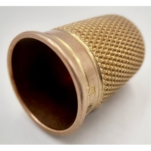 136 - A Vintage 9K Yellow Gold Thimble. Full UK hallmarks. 22mm. 3.16g weight.