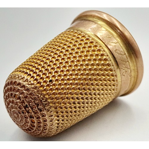 136 - A Vintage 9K Yellow Gold Thimble. Full UK hallmarks. 22mm. 3.16g weight.