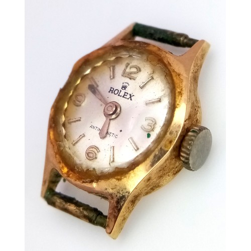 177 - A Vintage 18K Gold Cased Ladies Rolex Watch. As found. 4.94g total weight.