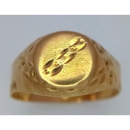 262 - An 18K Yellow Gold (tested) Signet Ring. Size L. 1.8g weight.