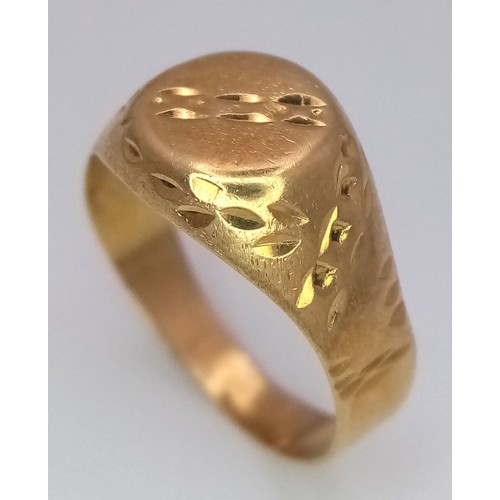 262 - An 18K Yellow Gold (tested) Signet Ring. Size L. 1.8g weight.