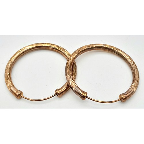 440 - A Vintage Pair of 9K Yellow Gold Hoop Earrings. 3cm diameter. 1.75g total weight.