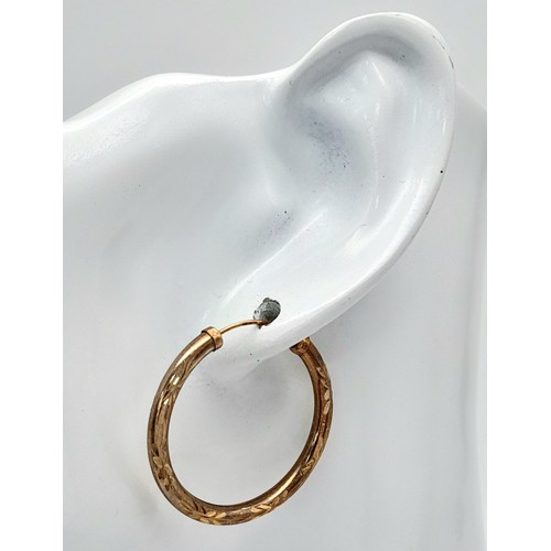 440 - A Vintage Pair of 9K Yellow Gold Hoop Earrings. 3cm diameter. 1.75g total weight.