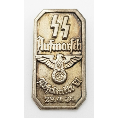 275 - Rare German 1934 Aufmarsch Abschnitt VI Tinnie Badge, for the nomination of Himmler as the head of t... 