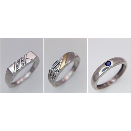 1466 - Three Sterling Silver Different Style Rings. 3 x U.