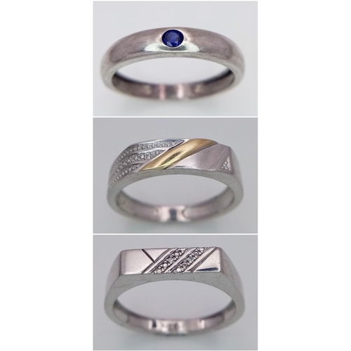 1466 - Three Sterling Silver Different Style Rings. 3 x U.