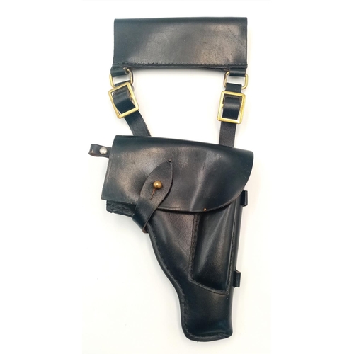 1494 - Original 1985 Makarov gun holster. Genuine leather. Features extra mag pouch and belt holder. Black ... 