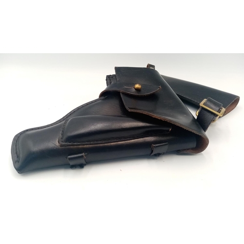 1494 - Original 1985 Makarov gun holster. Genuine leather. Features extra mag pouch and belt holder. Black ... 