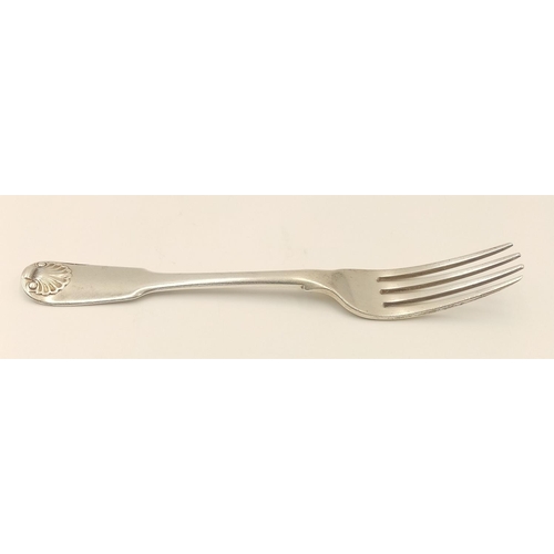 1514 - An antique sterling silver fork with full London hallmarks, 1812. Total weight 51.7G. Total length 1... 