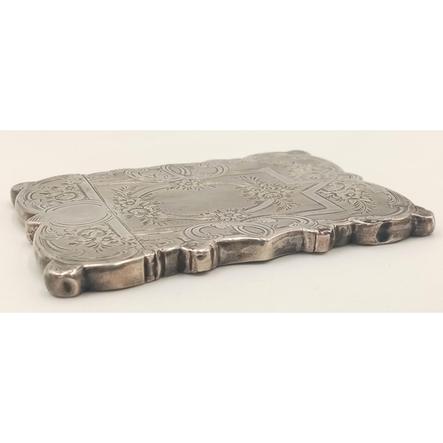 163 - A Victorian antique sterling silver card case with phenomenal floral motif hand-engravings. Full Bir... 