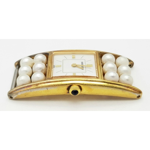 498 - A Mikimoto Gold plated Sterling Silver Watch Case with Pearl Decoration. Quartz movement. In need of... 