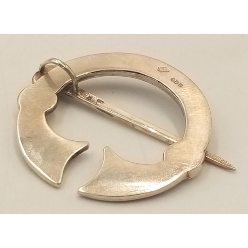 507 - A Vintage 1988, Scottish Hallmarked, Silver Celtic Zoomorphic Penannular Brooch, Hebridean Jewellery... 