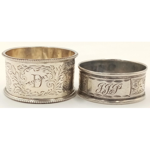 641 - Two Antique Edwardian, Hallmarked Silver, Napkin Rings Comprising 1) A 1919/20 Scroll Detailed Ring ... 