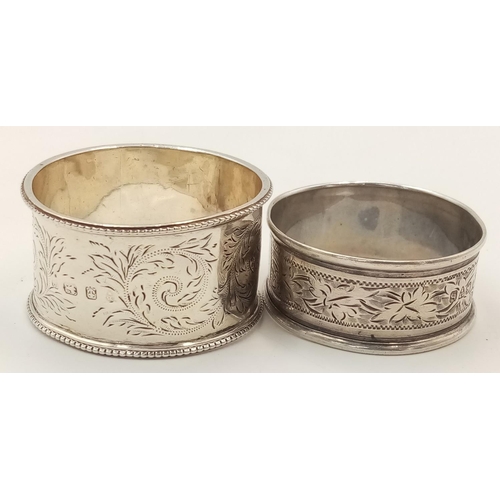 641 - Two Antique Edwardian, Hallmarked Silver, Napkin Rings Comprising 1) A 1919/20 Scroll Detailed Ring ... 