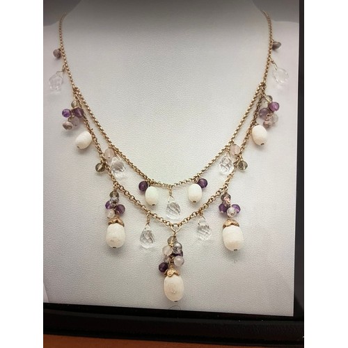 77 - Magnificent SILVER NECKLACE and EARRING SUITE. Gemstone set with AMETHYST, AGATE and CRYSTAL in Vict... 