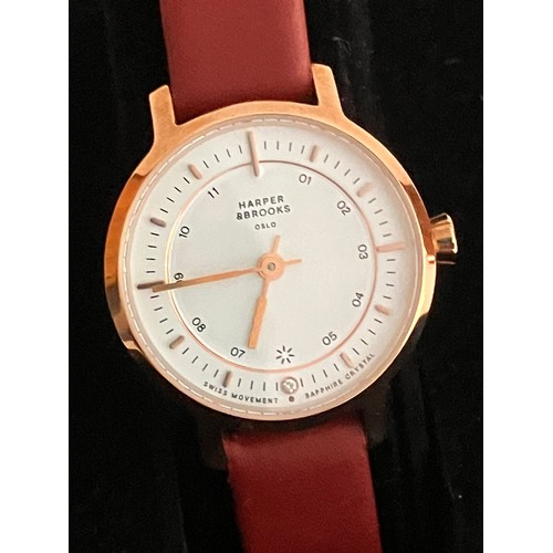 518 - Ladies HARPER BROOKS QUARTZ WRISTWATCH. Condition new and unworn. Burgundy leather strap. Complete w... 