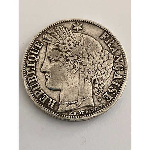 308 - 1851 SILVER 5 FRANCS COIN. Large Silver coin in very fine/extra fine condition.