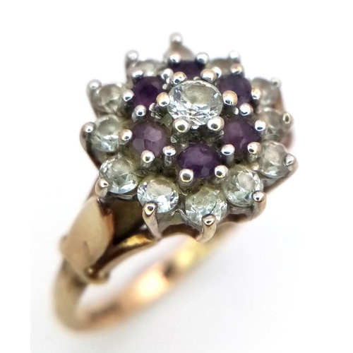 170 - A Vintage 9K Yellow Gold Amethyst and White Stone Ring. Size M. 3.3g total weight.