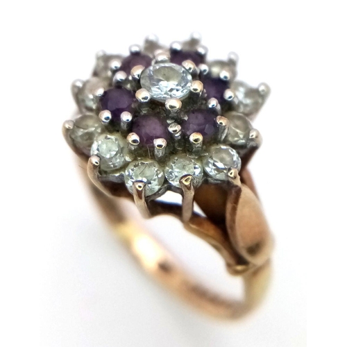 170 - A Vintage 9K Yellow Gold Amethyst and White Stone Ring. Size M. 3.3g total weight.