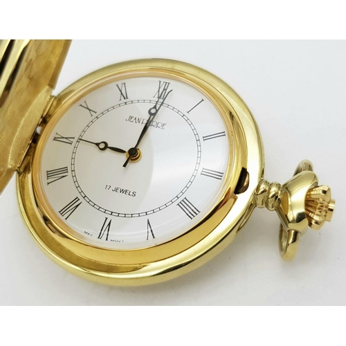 266 - A JEAN PIERRE HUNTER POCKET WATCH. Gold Tone. 17 jewels. Condition new and unused Manual winding. Fu... 