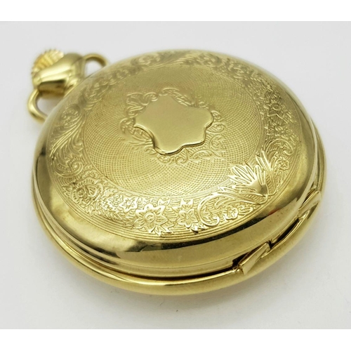 266 - A JEAN PIERRE HUNTER POCKET WATCH. Gold Tone. 17 jewels. Condition new and unused Manual winding. Fu... 