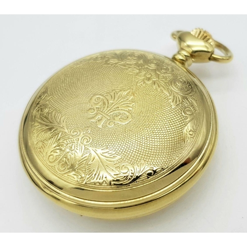 266 - A JEAN PIERRE HUNTER POCKET WATCH. Gold Tone. 17 jewels. Condition new and unused Manual winding. Fu... 