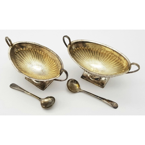 371 - Antique pair of large SILVER SALT DISHES. Corinthian style. Having a clear hallmark for Atkin Brothe... 