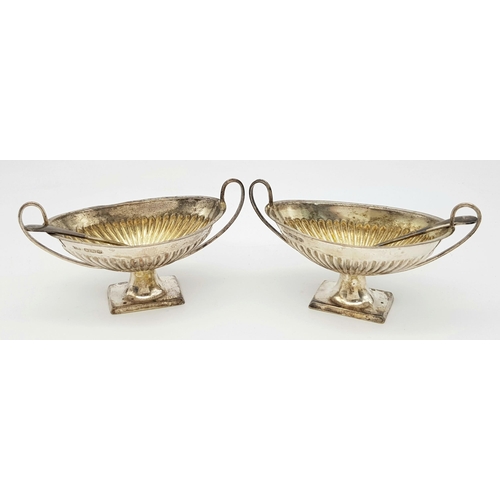 371 - Antique pair of large SILVER SALT DISHES. Corinthian style. Having a clear hallmark for Atkin Brothe... 