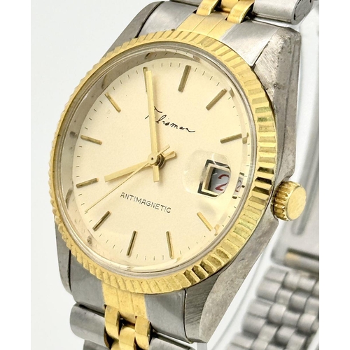 392 - Gentleman’s vintage TALISMAN WRISTWATCH. Having Silver & Gold Tone stainless steel Bracelet with Gol... 